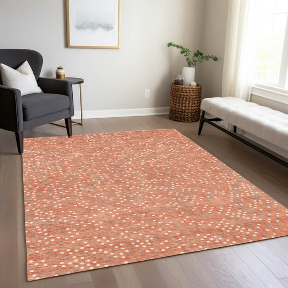Addison Rugs Chantille Indoor/Outdoor Transitional Circles Salmon Washable Rectangle Rug, 3' x 5'