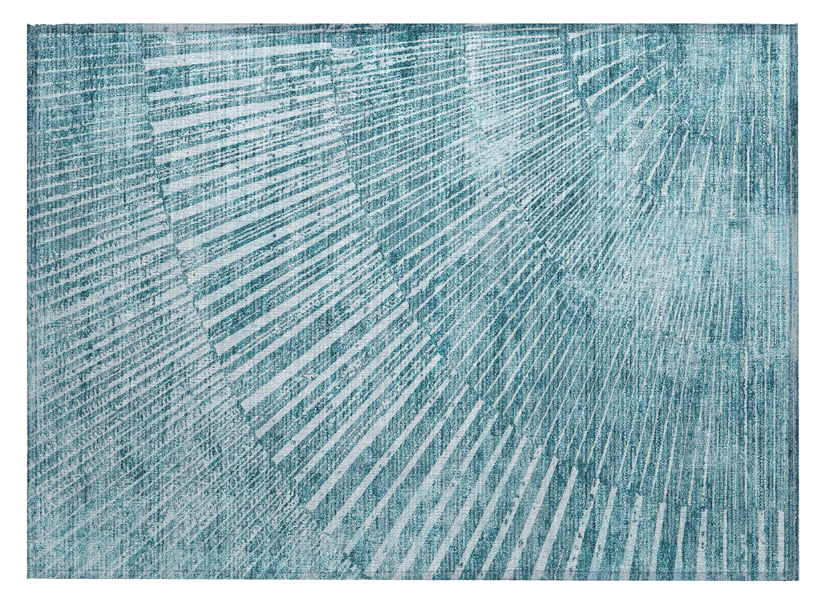 Teal Geometric Flat Woven Machine Washable Area Rug