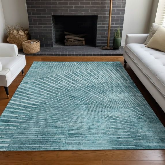 Addison Rugs Chantille Indoor/Outdoor Transitional Organic Teal Washable Rectangle Rug, 5' x 7'6"