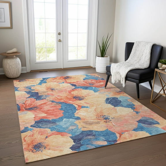 Addison Rugs Chantille Indoor/Outdoor Transitional Floral Peach Washable Rectangle Rug, 10' x 14'