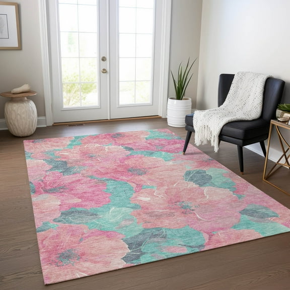 Addison Rugs Chantille Indoor/Outdoor Transitional Floral Pink Washable Rectangle Rug, 10' x 14'