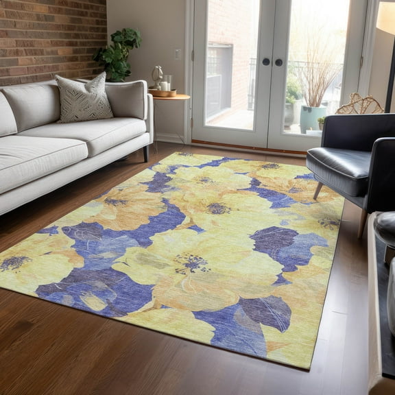 Addison Rugs Chantille Indoor/Outdoor Transitional Floral Wheat Washable Rectangle Rug, 10' x 14'