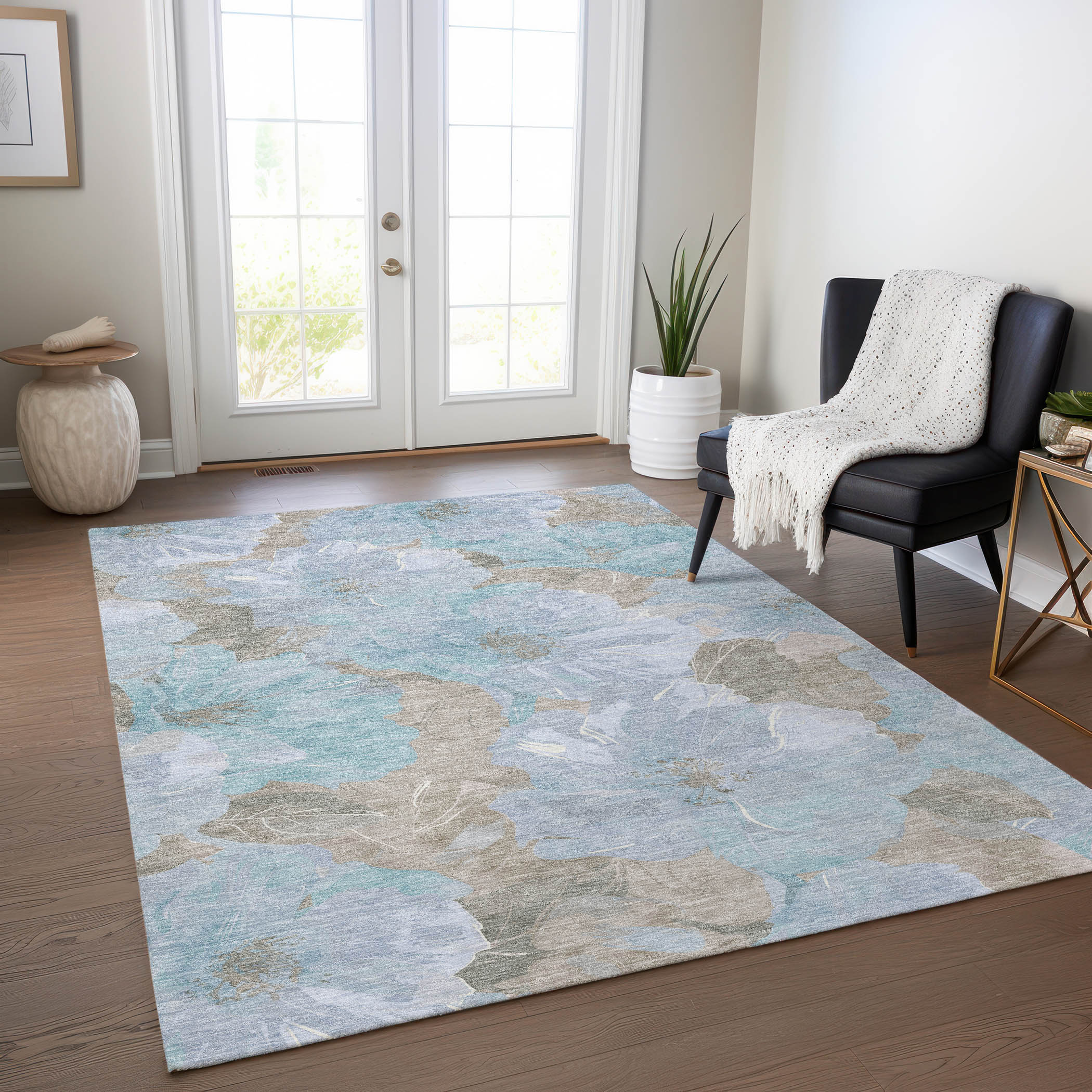 9x12 Rectangle Rug Addison Rugs Chantille Indoor/Outdoor Transitional Floral Sky Washable ...