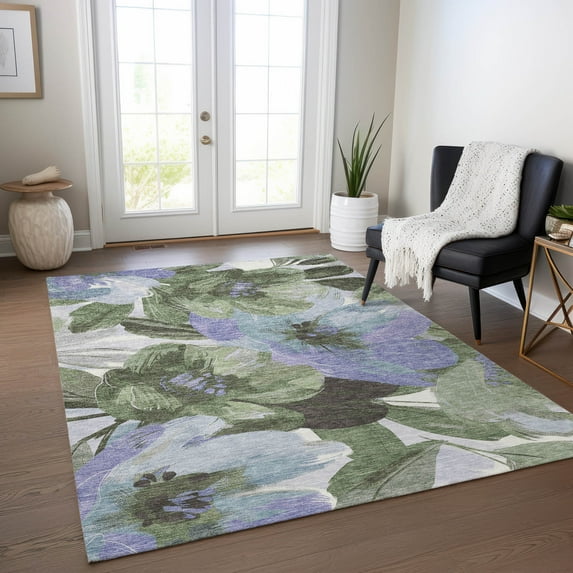 Addison Rugs Chantille Indoor/Outdoor Transitional Floral Olive Washable Rectangle Rug, 5' x 7'6"