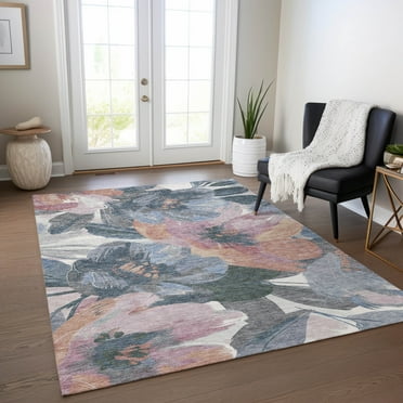 Addison Rugs Chantille Indoor/Outdoor Transitional Floral Pewter Washable Rectangle Rug, 10' x 14'