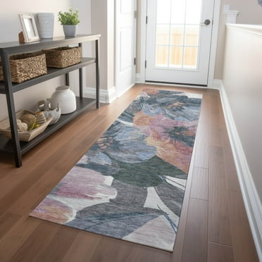 Addison Rugs Chantille Indoor/Outdoor Transitional Floral Pewter Washable Runner Rug, 2'3" x 7'6"