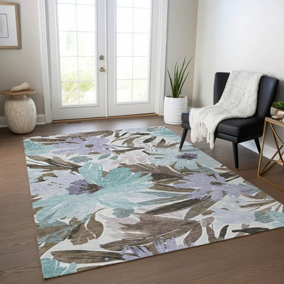Addison Rugs Chantille Indoor/Outdoor Transitional Floral Taupe Washable Rectangle Rug, 9' x 12'