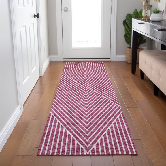 Addison Rugs Chantille Indoor/Outdoor Transitional Geometric, Abstract Blush Washable Runner Rug, 2'3" x 7'6"