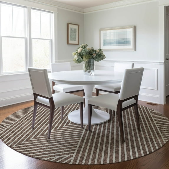 Addison Rugs Chantille Indoor/Outdoor Transitional Geometric, Abstract Brown Washable Round Rug, 8' x 8'