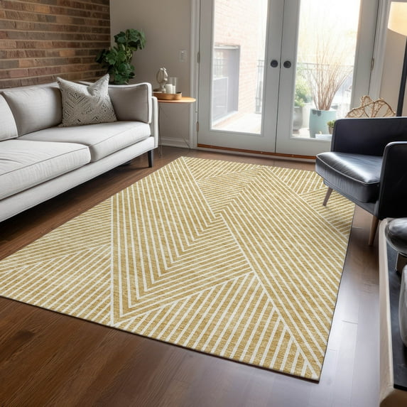 Addison Rugs Chantille Indoor/Outdoor Transitional Geometric, Abstract Gold Washable Rectangle Rug, 10' x 14'