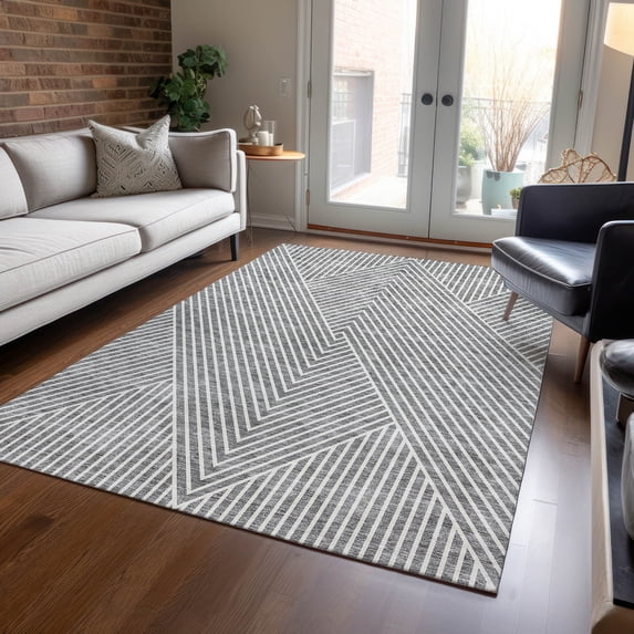 Addison Rugs Chantille Indoor/Outdoor Transitional Geometric, Abstract Gray Washable Rectangle Rug, 5' x 7'6"