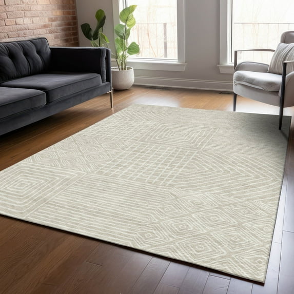 Addison Rugs Chantille Indoor/Outdoor Transitional Geometric Beige Washable Rectangle Rug, 10' x 14'