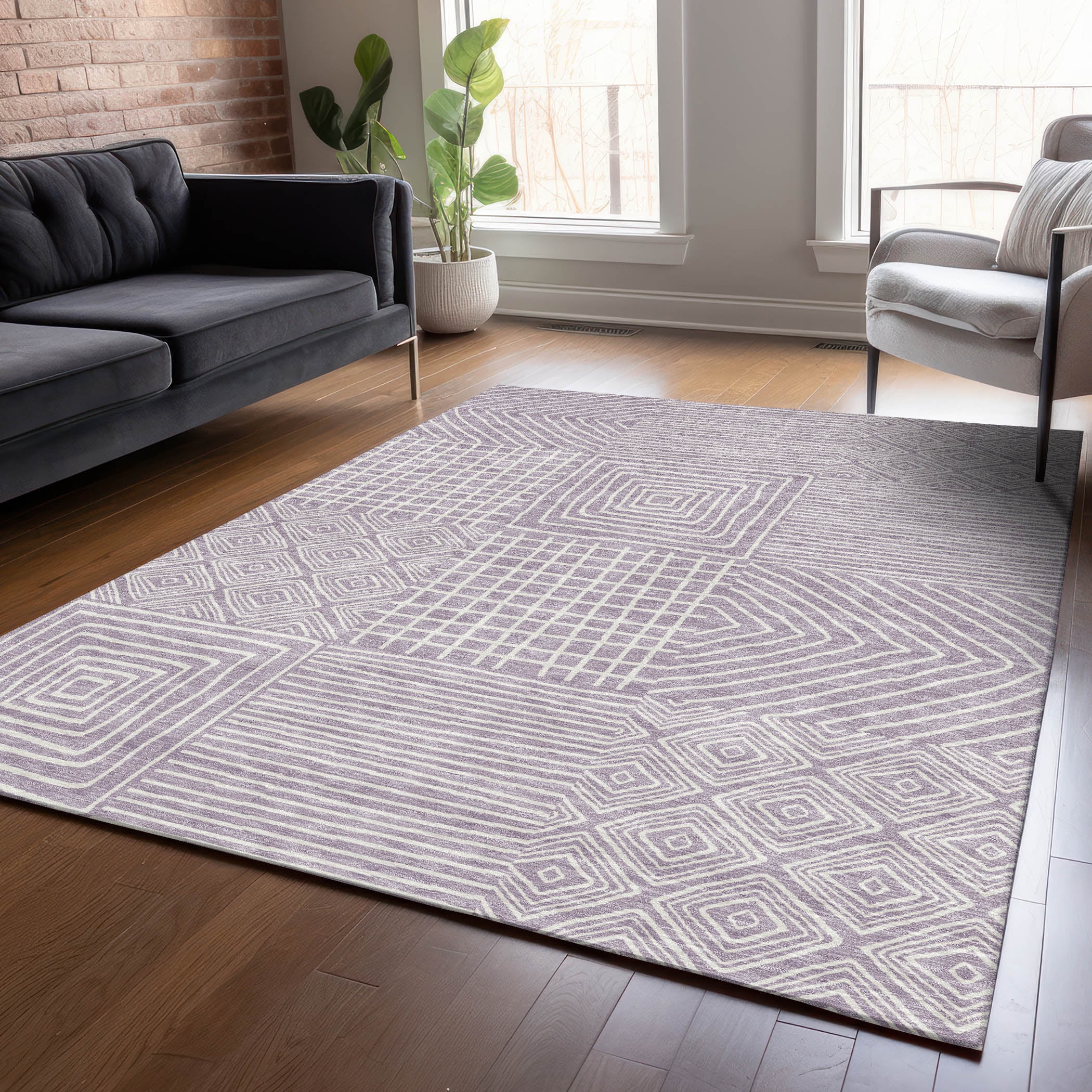 Addison Rugs Chantille Indoor/Outdoor Transitional Geometric Lavender ...
