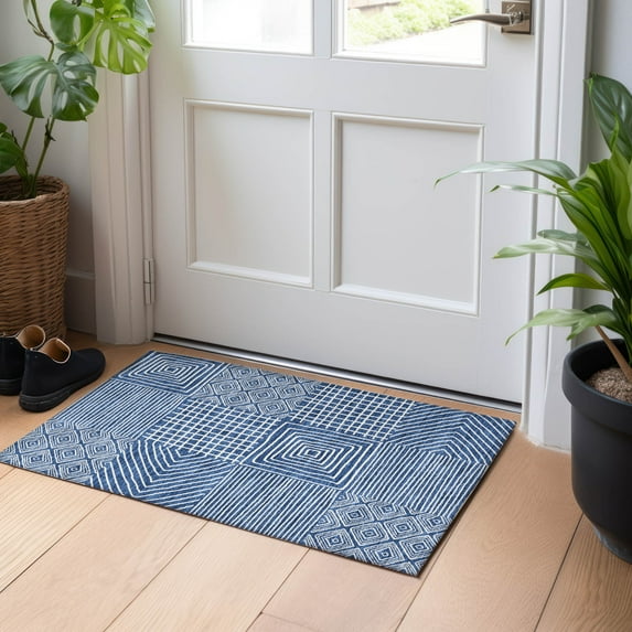 Addison Rugs Chantille Indoor/Outdoor Transitional Geometric Navy Washable Rectangle Rug, 1'8" x 2'6"