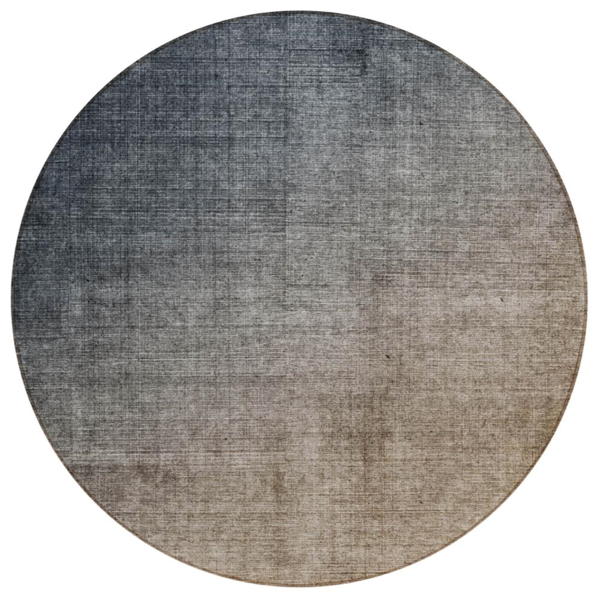 Gray Round Machine Washable Synthetic Area Rug 8' x 8'