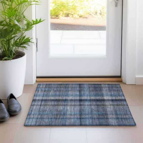 Addison Rugs Chantille Indoor/Outdoor Transitional Plaid Blue Washable Rectangle Rug, 1'8" x 2'6"
