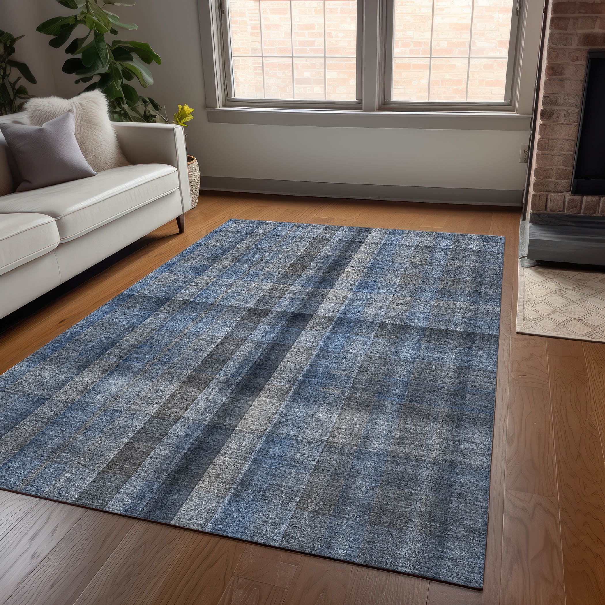Addison Rugs Chantille Indoor/Outdoor Transitional Plaid Blue Washable Rectangle Rug, 5' x 7'6"
