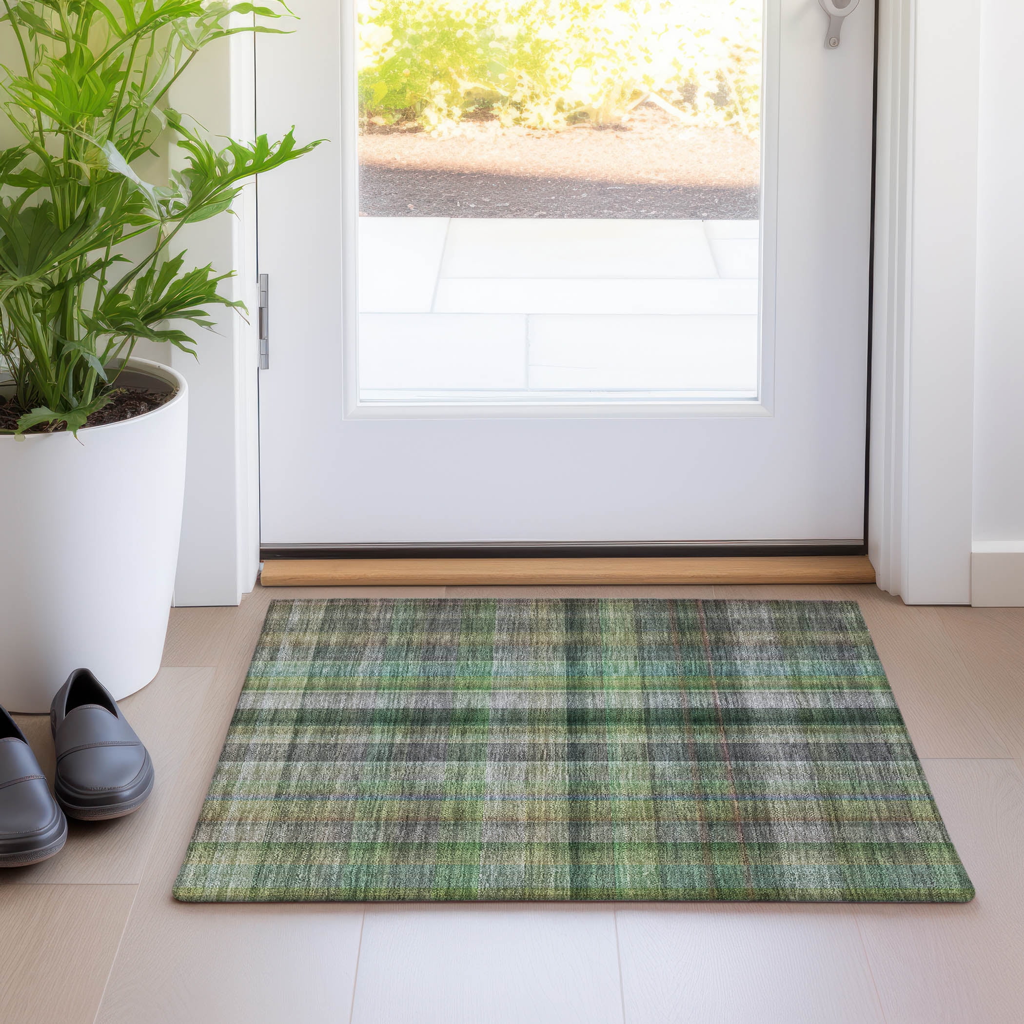 Addison Rugs Chantille Indoor/Outdoor Transitional Plaid Green Washable ...
