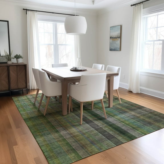 Addison Rugs Chantille Indoor/Outdoor Transitional Plaid Green Washable Rectangle Rug, 8' x 10'