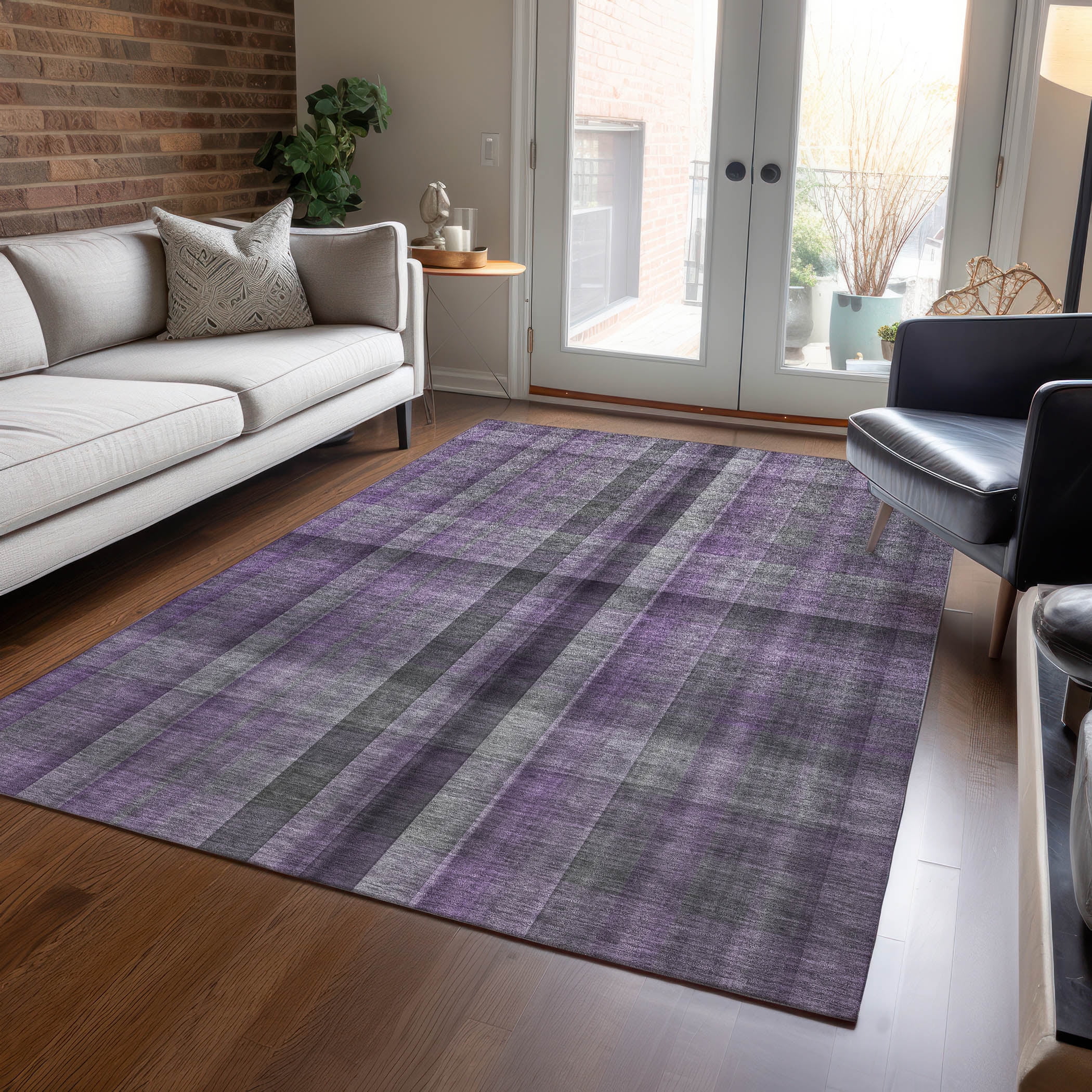 Addison Rugs Chantille Indoor/Outdoor Transitional Plaid Purple Washable Rectangle Rug, 2'6" x 3'10"