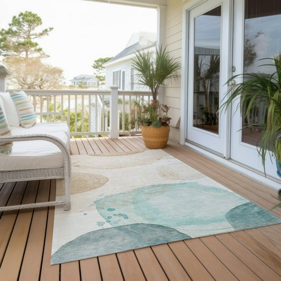 Addison Rugs Machine Washable Indoor/ Outdoor Modern Shapes Chantille Rug Mocha Teal - 8' x 10'