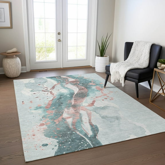 Addison Rugs Chantille Indoor/Outdoor Transitional Abstract Teal Washable Rectangle Rug, 10' x 14'
