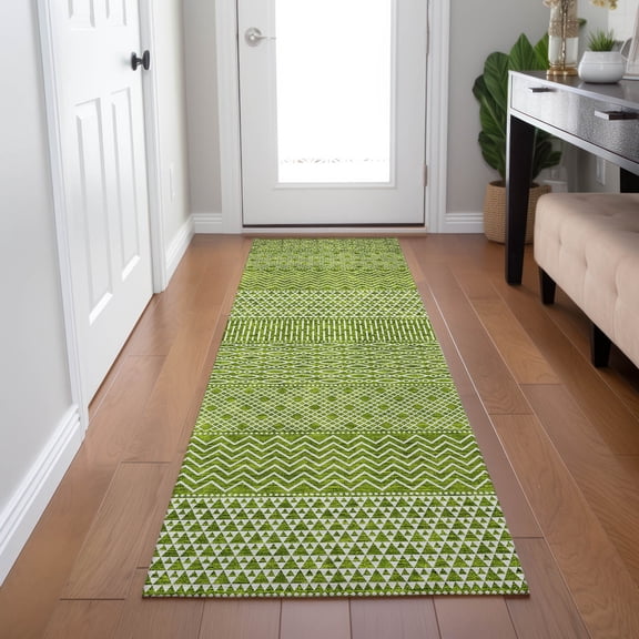 Addison Rugs Chantille Indoor/Outdoor Transitional Stripes Lime Washable Runner Rug, 2'3" x 7'6"