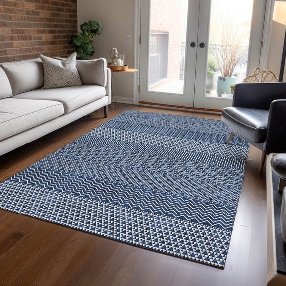 Addison Rugs Chantille Indoor/Outdoor Transitional Stripes Navy Washable Rectangle Rug, 8' x 10'