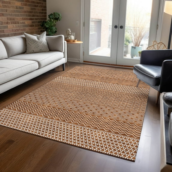 Addison Rugs Chantille Indoor/Outdoor Transitional Stripes Paprika Washable Rectangle Rug, 10' x 14'