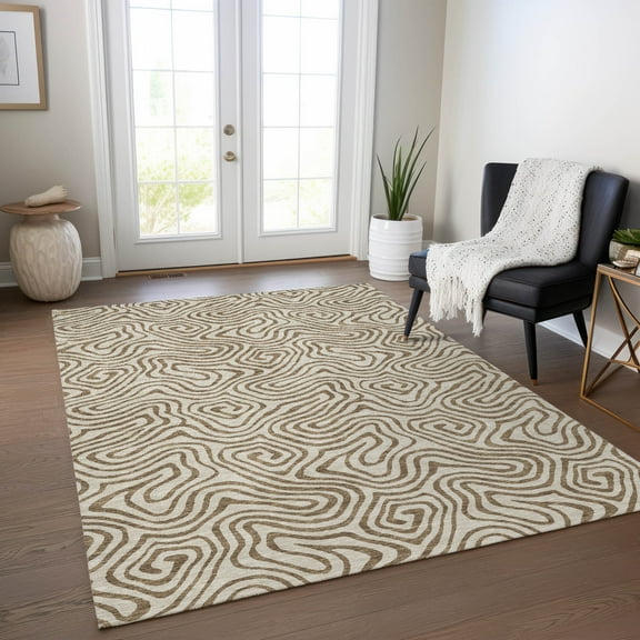 Addison Rugs Chantille Indoor/Outdoor Transitional Swirls Beige Washable Rectangle Rug, 10' x 14'