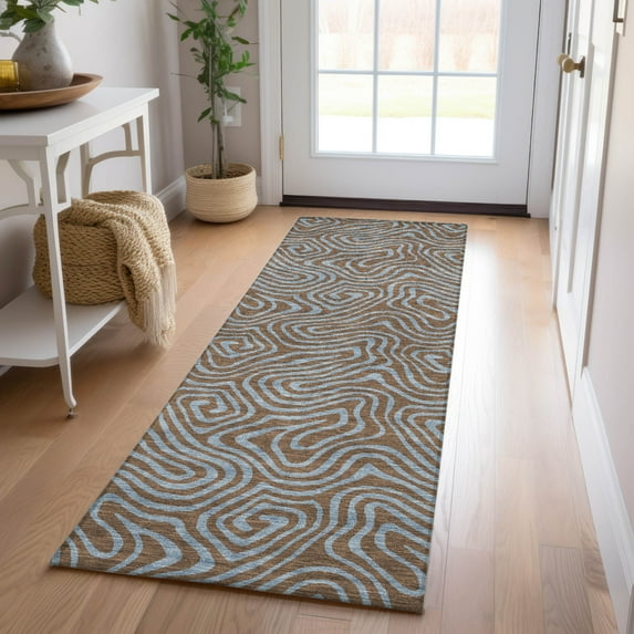 Addison Rugs Chantille Indoor/Outdoor Transitional Swirls Brown Washable Runner Rug, 2'3" x 7'6"