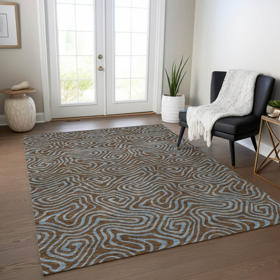 Addison Rugs Chantille Indoor/Outdoor Transitional Swirls Brown Washable Rectangle Rug, 3' x 5'