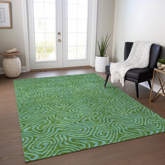 Addison Rugs Chantille Indoor/Outdoor Transitional Swirls Green Washable Rectangle Rug, 9' x 12'