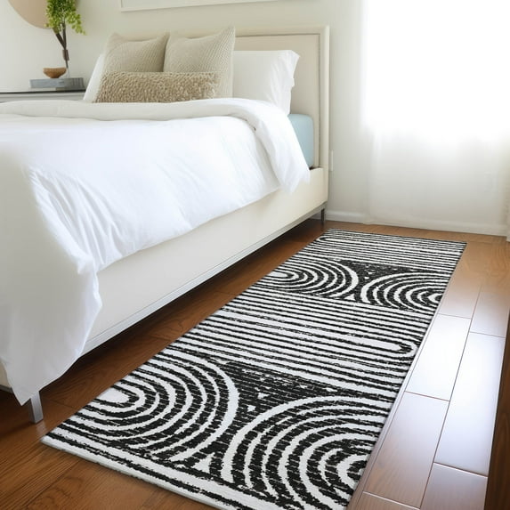 Addison Rugs Chantille Indoor/Outdoor Contemporary Art Deco Black Washable Runner Rug, 2'3" x 7'6"