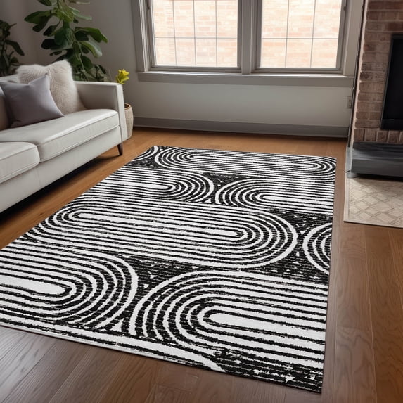 Addison Rugs Chantille Indoor/Outdoor Contemporary Art Deco Black Washable Rectangle Rug, 5' x 7'6"