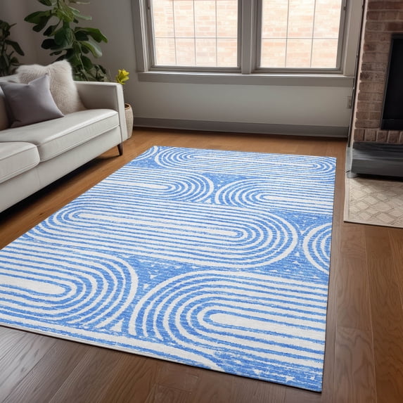 Addison Rugs Chantille Indoor/Outdoor Contemporary Art Deco Blue Washable Rectangle Rug, 5' x 7'6"