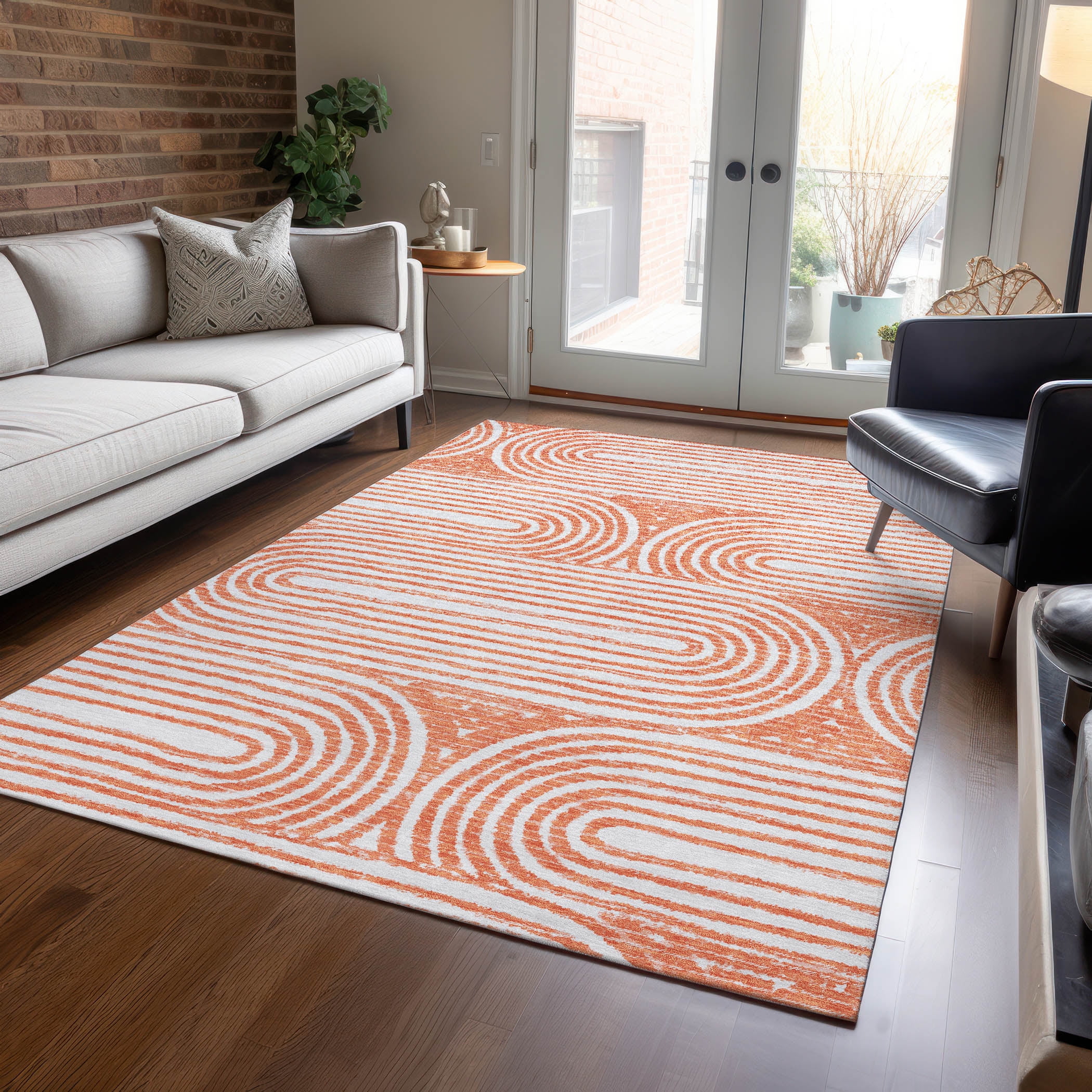 Addison Rugs Chantille Indoor/Outdoor Contemporary Art Deco Salmon ...