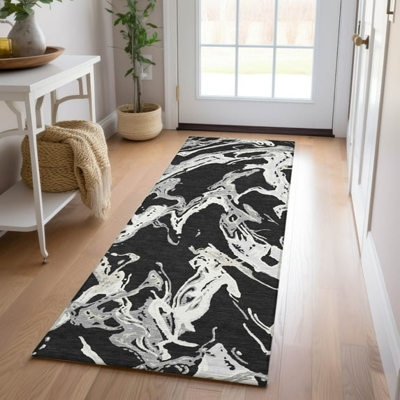 Addison Rugs Chantille Indoor/Outdoor Transitional Abstract Black Washable Runner Rug, 2'3" x 7'6"