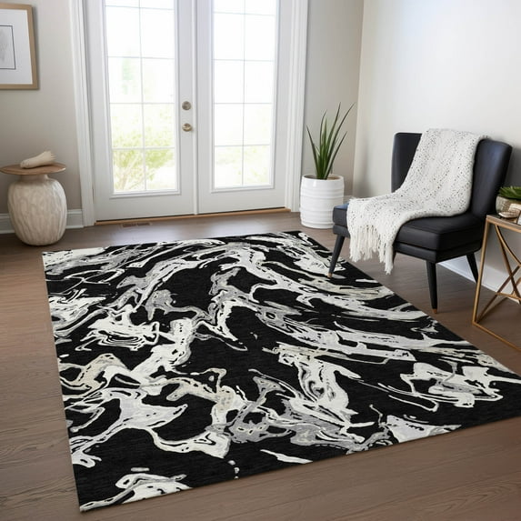 Addison Rugs Chantille Indoor/Outdoor Transitional Abstract Black Washable Rectangle Rug, 8' x 10'