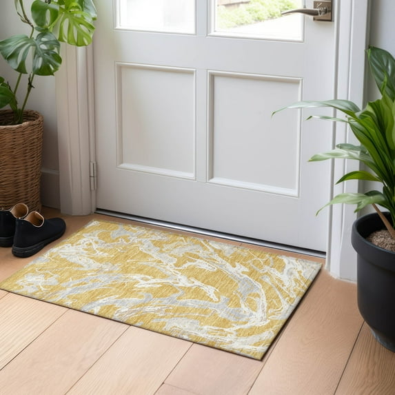 Addison Rugs Chantille Indoor/Outdoor Transitional Abstract Gold Washable Rectangle Rug, 1'8" x 2'6"