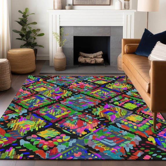 Addison Rugs Chantille Indoor/Outdoor Transitional Diamonds Black Washable Rectangle Rug, 5' x 7'6"
