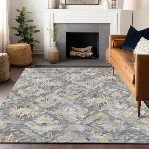 Addison Rugs Chantille Indoor/Outdoor Transitional Diamonds Gray Washable Rectangle Rug, 8' x 10'