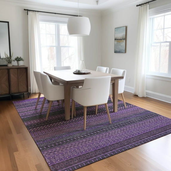 Addison Rugs Chantille Indoor/Outdoor Transitional Stripes Purple Washable Rectangle Rug, 8' x 10'