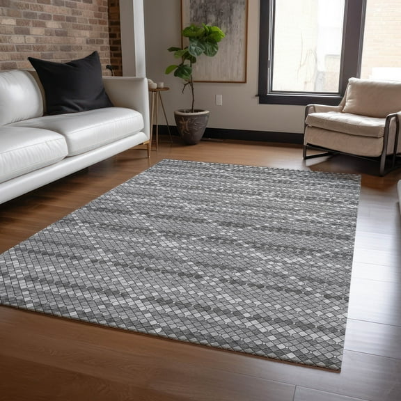 Addison Rugs Chantille Indoor/Outdoor Transitional Lattice Gray Washable Rectangle Rug, 10' x 14'
