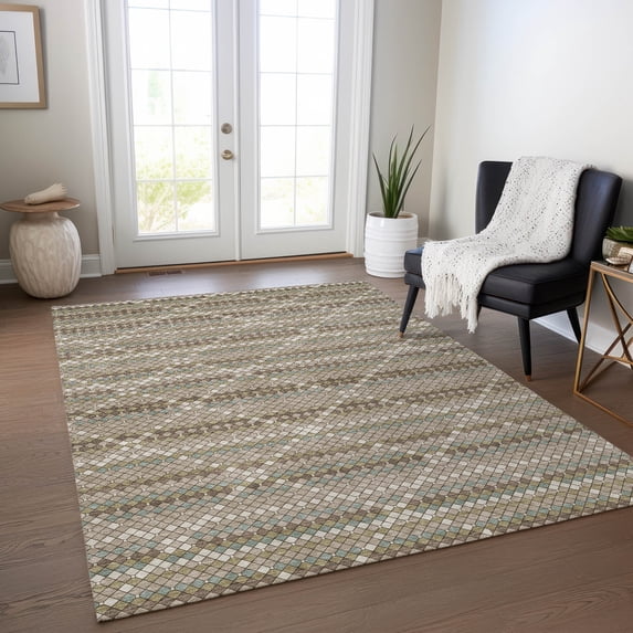 Addison Rugs Machine Washable Indoor/ Outdoor Mosaic Trellis Chantille Rug 3' x 5' - Taupe