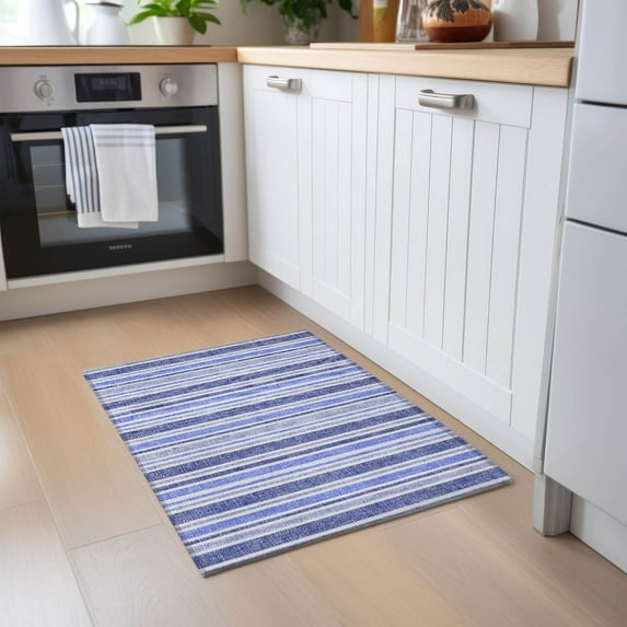 Addison Rugs Chantille Indoor/Outdoor Transitional Stripes Blue Washable Rectangle Rug, 1'8" x 2'6"
