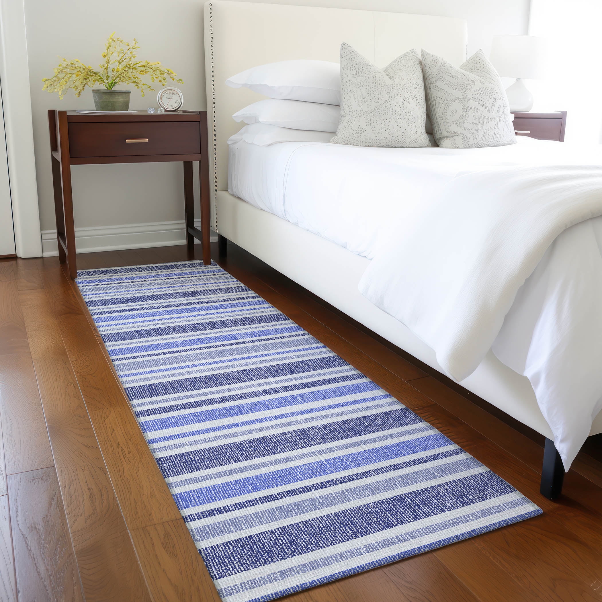 Addison Rugs Chantille Indoor/Outdoor Transitional Stripes Blue Washable Runner Rug, 2'3" x 7'6"