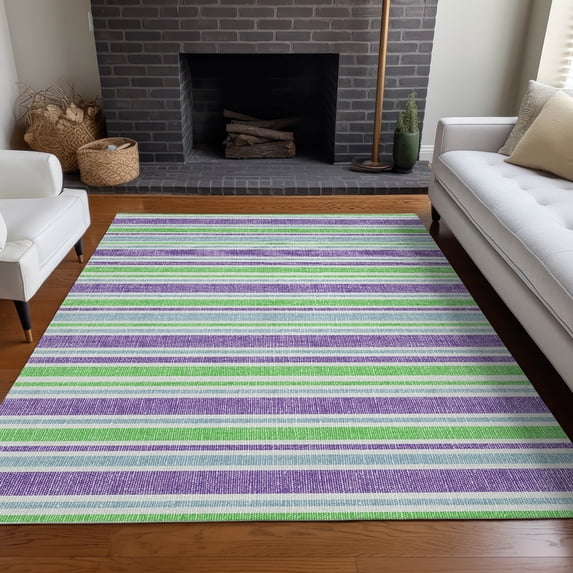 Addison Rugs Chantille Indoor/Outdoor Transitional Stripes Lime Washable Rectangle Rug, 5' x 7'6"