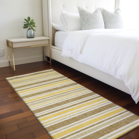 Addison Rugs Chantille Indoor/Outdoor Transitional Stripes Mocha Washable Runner Rug, 2'3" x 7'6"