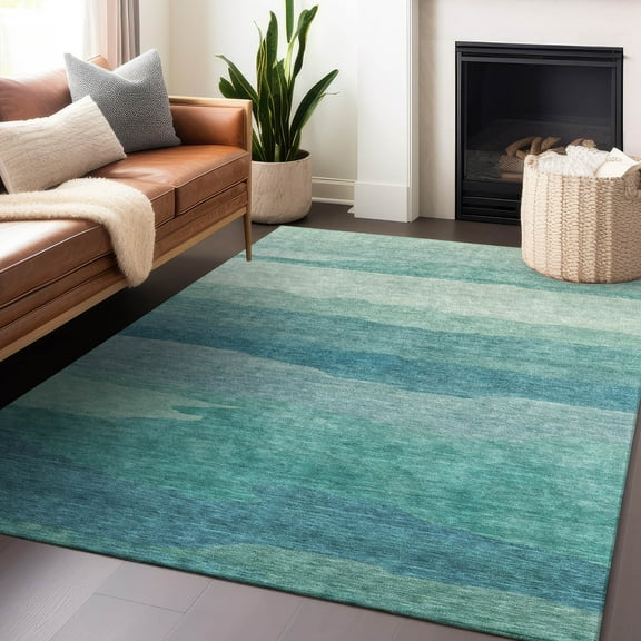 Addison Rugs Chantille Indoor/Outdoor Transitional Stripes Turquoise Washable Rectangle Rug, 10' x 14'
